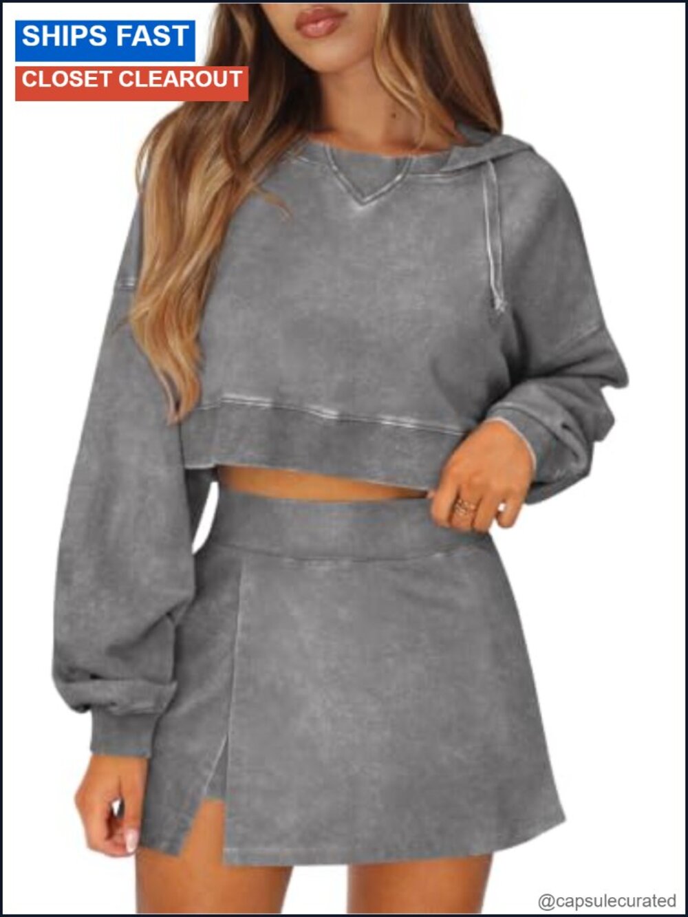 Womens Matching Sets Cropped Hoodie & Skirt High Waist Lounge Outfit